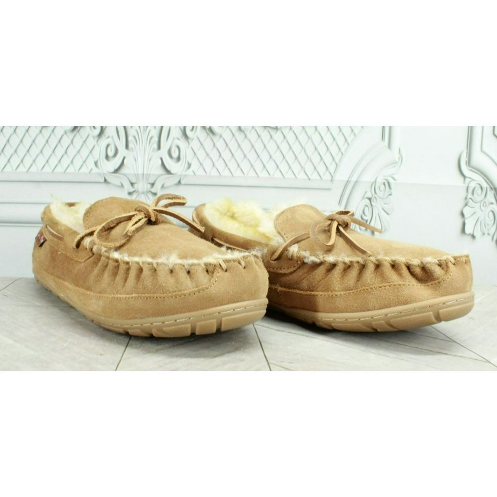 LL Bean Brown Suede Wicked Good Shearling Lined Moccasin Slippers Size 7 - Picture 3 of 8